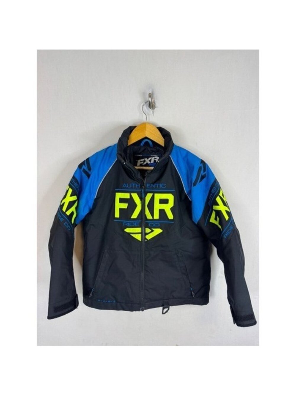 FXR Youth Clutch Jacket Black Blue Lime Green F.A.S.T. Snowmobile Coat Size 10